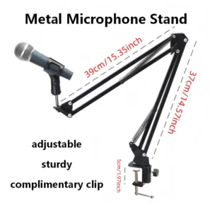 Metal Microphone Boom Arm Stand, Universal Adjustable Desktop Mic Stand for Condenser Mic, Live Streaming & Singing Podcasting Stand