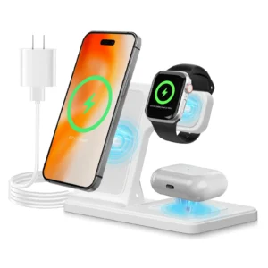 15W Magnetic Wireless Charger Stand Foldable 3 In 1 Fast Charging Sation for iPhone 17- 12 Pro Max Apple Watch 8 7 Airpods Pro