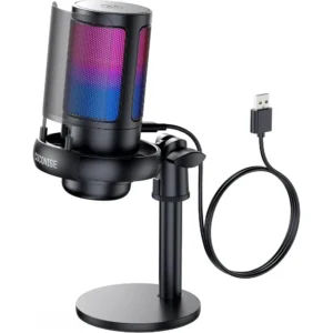 Condenser USB Mic for Podcasts, Videos, Streaming - Mute, Pop Filter, RGB-lit, PS4/5, PC, Laptop