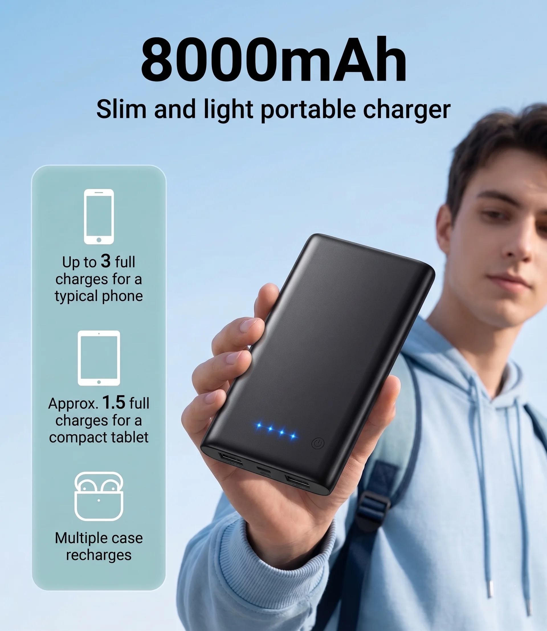 Pocket Travel Power Bank 8000mAh - Image 2
