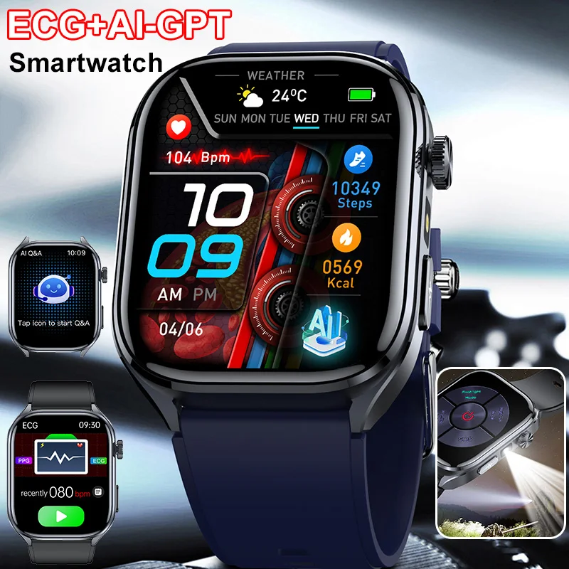AI Smart Watch ECG Heart Health Analysis Blood Lipid & Pressure Monitoring BT Call Feature Health Fitness Tracker Flashlight - Image 2